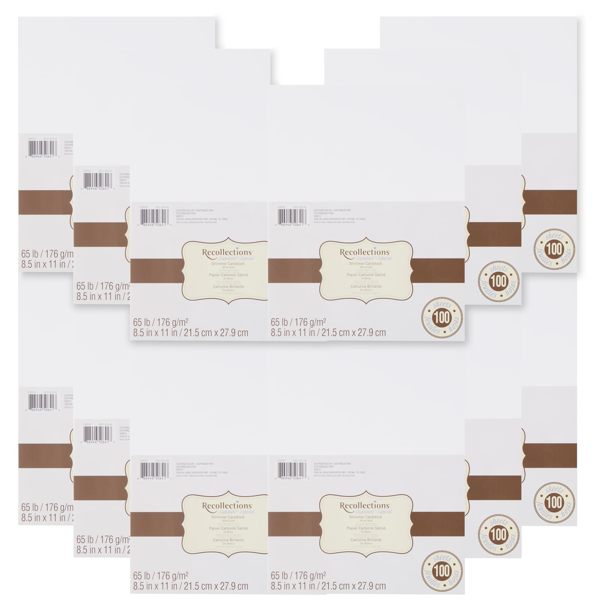 12 Packs: 100 ct. (1,200 total) White Gold 8.5" x 11" Shimmer Cardstock Paper by Recollections™